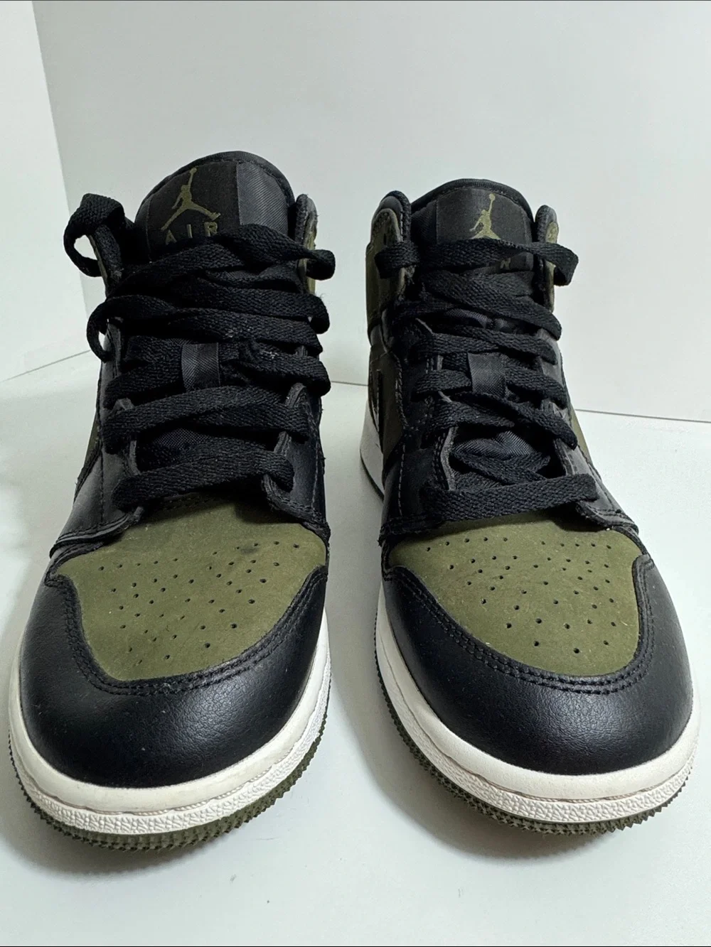 Nike Air Jordan Mid-Top Sneakers in Olive Green and Black Youth Size 5Y